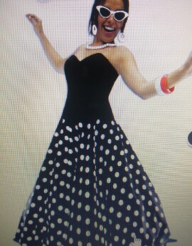 anos 60 preto com bolinhas branca