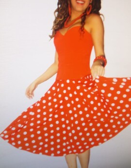 anos 60 vermelho com bolinhas brancas